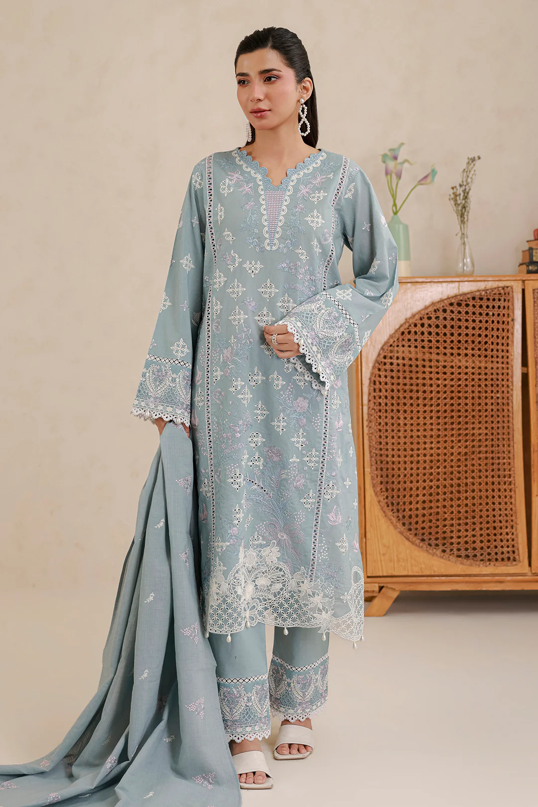 Embroidered Shirt Shalwar Dupatta - 0860 - Image 4