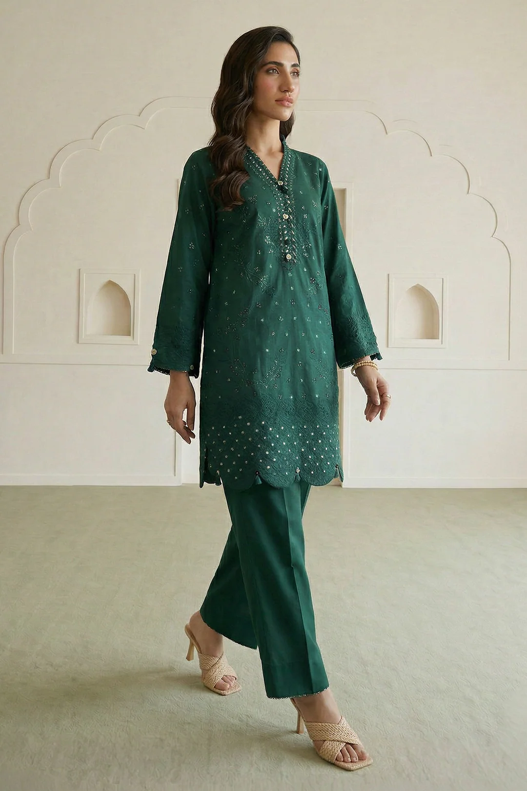 Embroidered Shirt Shalwar Dupatta - 0910 - Image 2