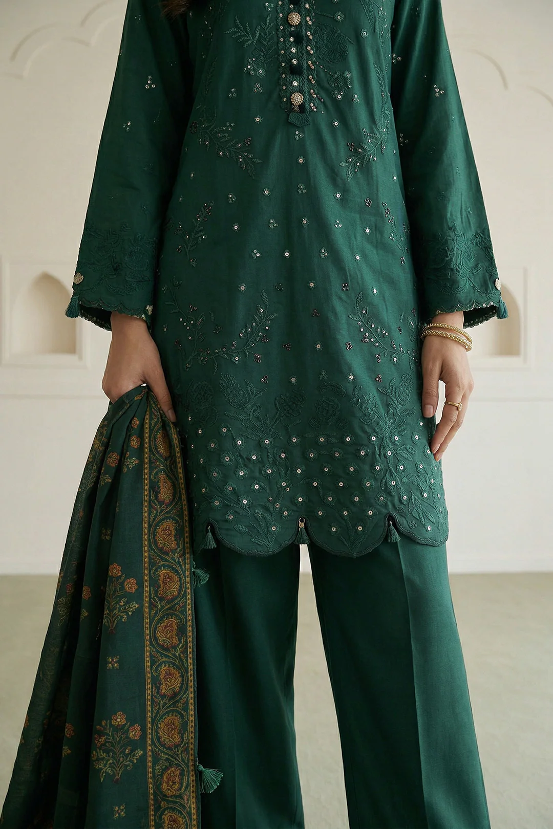 Embroidered Shirt Shalwar Dupatta - 0910 - Image 5