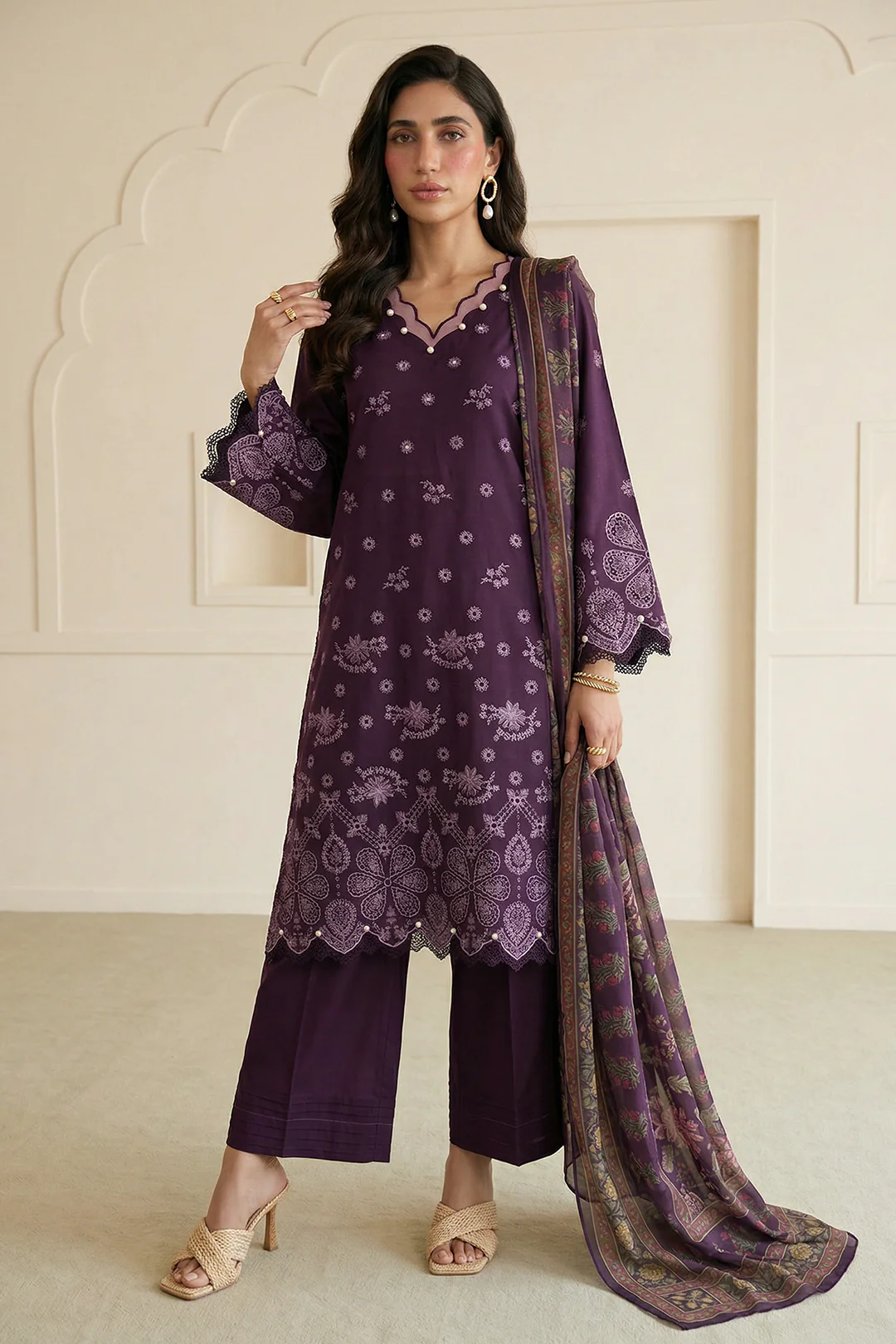 Embroidered Shirt Shalwar Dupatta - 0916 - Image 2