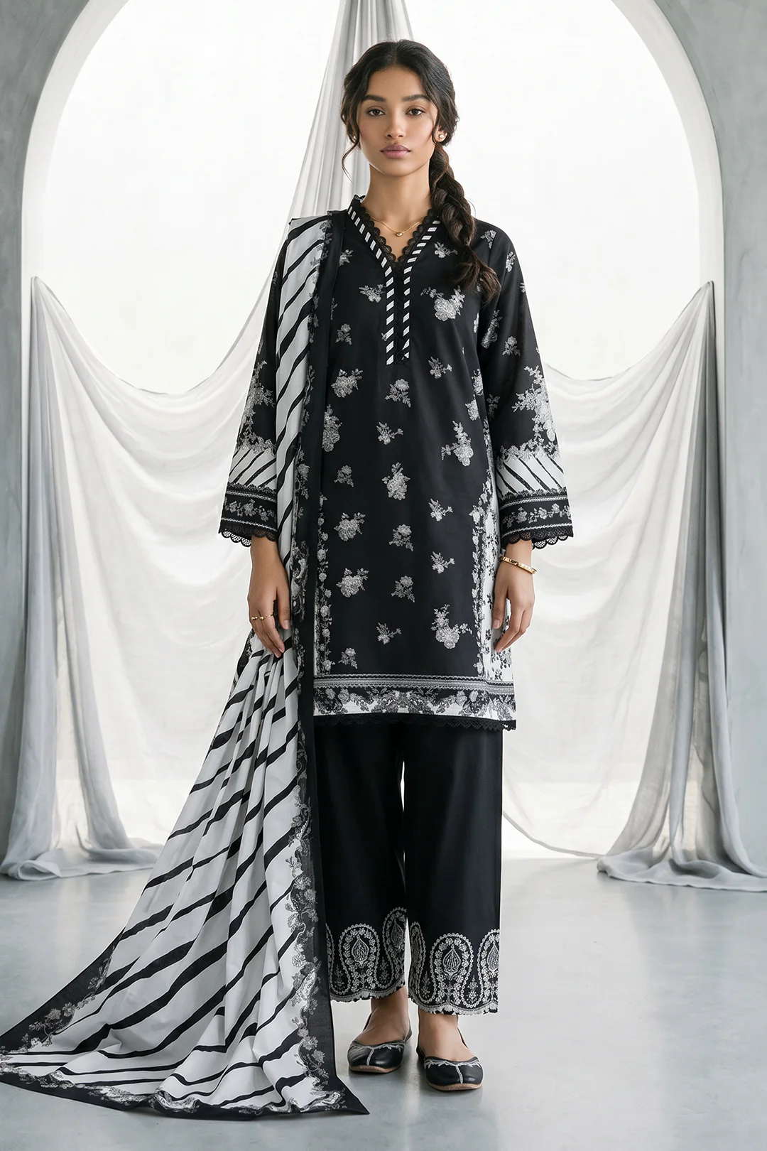 Embroidered Shirt Shalwar Dupatta - 0972 - Image 3