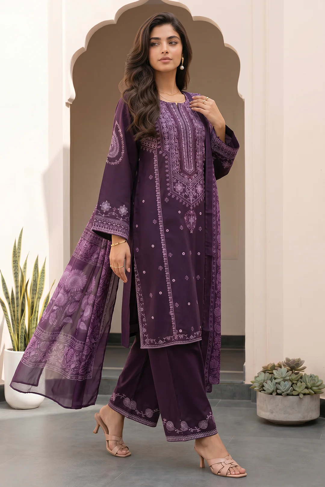 Embroidered Shirt Shalwar Dupatta - 1054 - Image 2