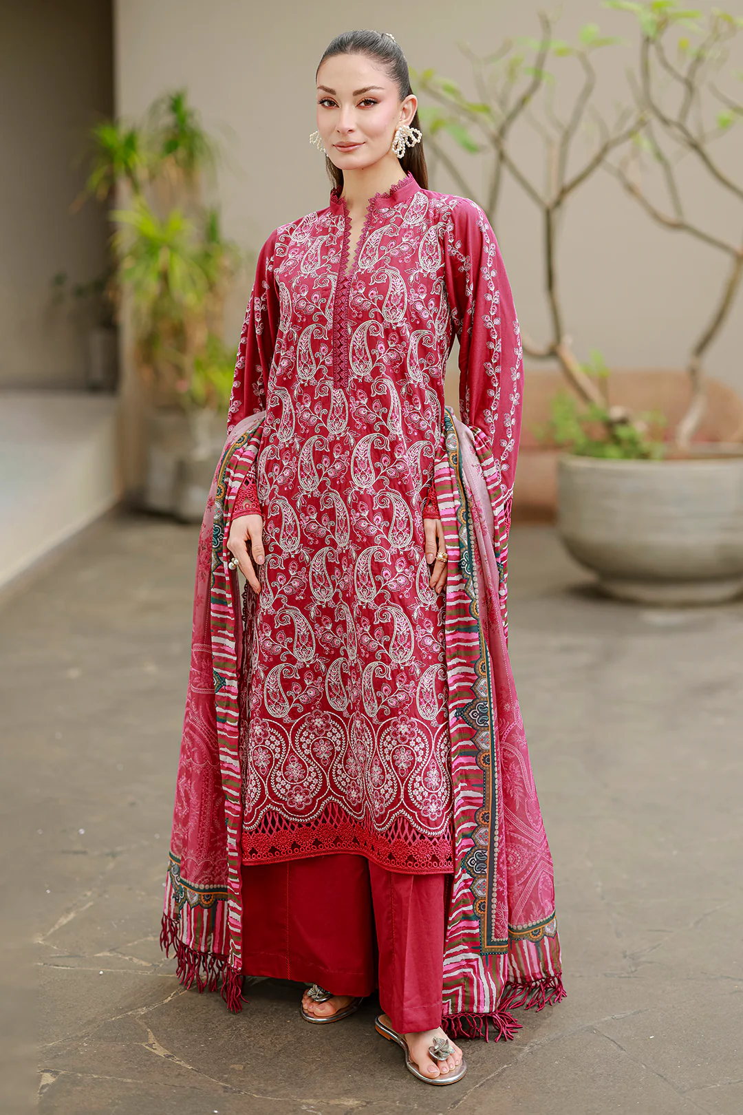 Embroidered Shirt Shalwar Dupatta - 4078 - Image 5