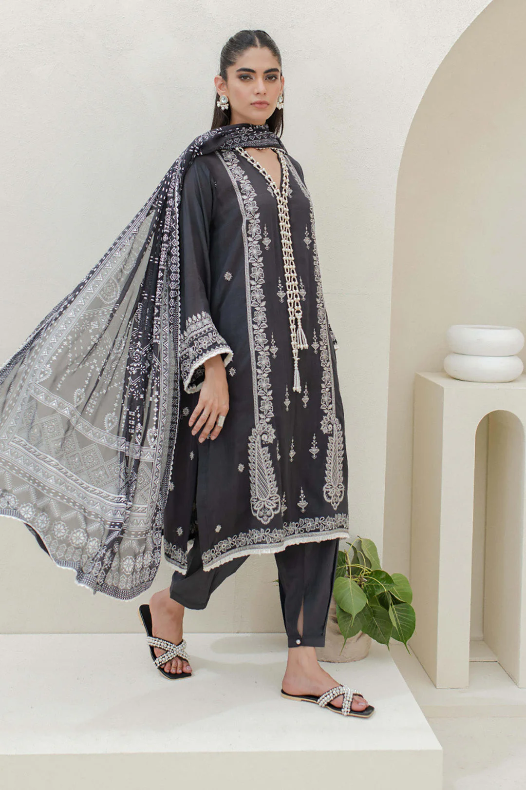 Embroidered Shirt Shalwar Dupatta - 0700 - Image 3