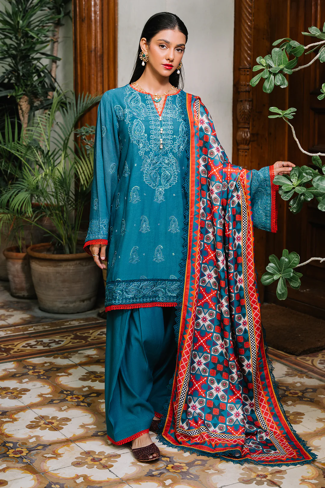 Embroidered Shirt Shalwar Dupatta - 0326 - Image 2