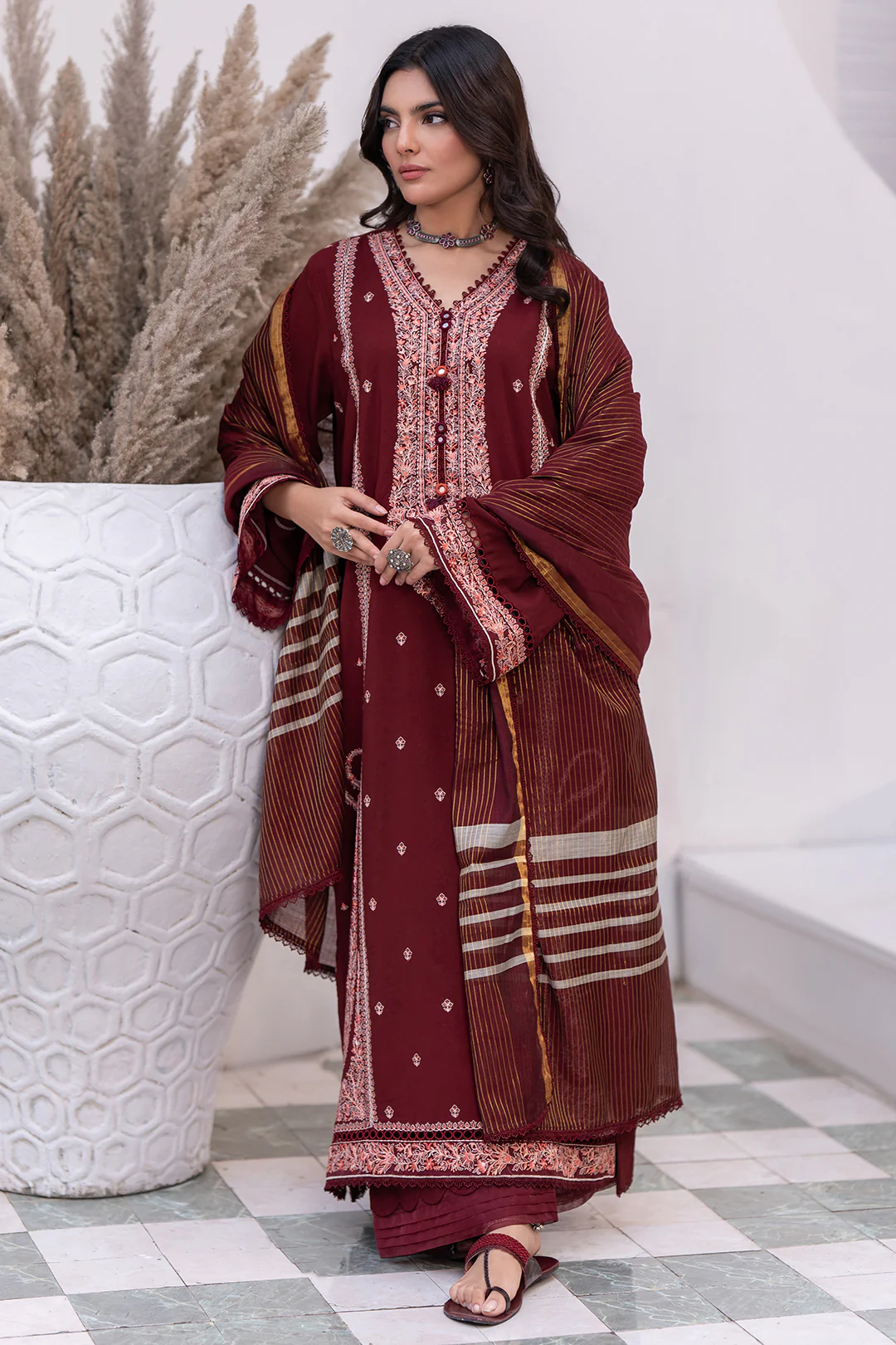 Embroidered Shirt Shalwar Dupatta - 0492 - Image 2
