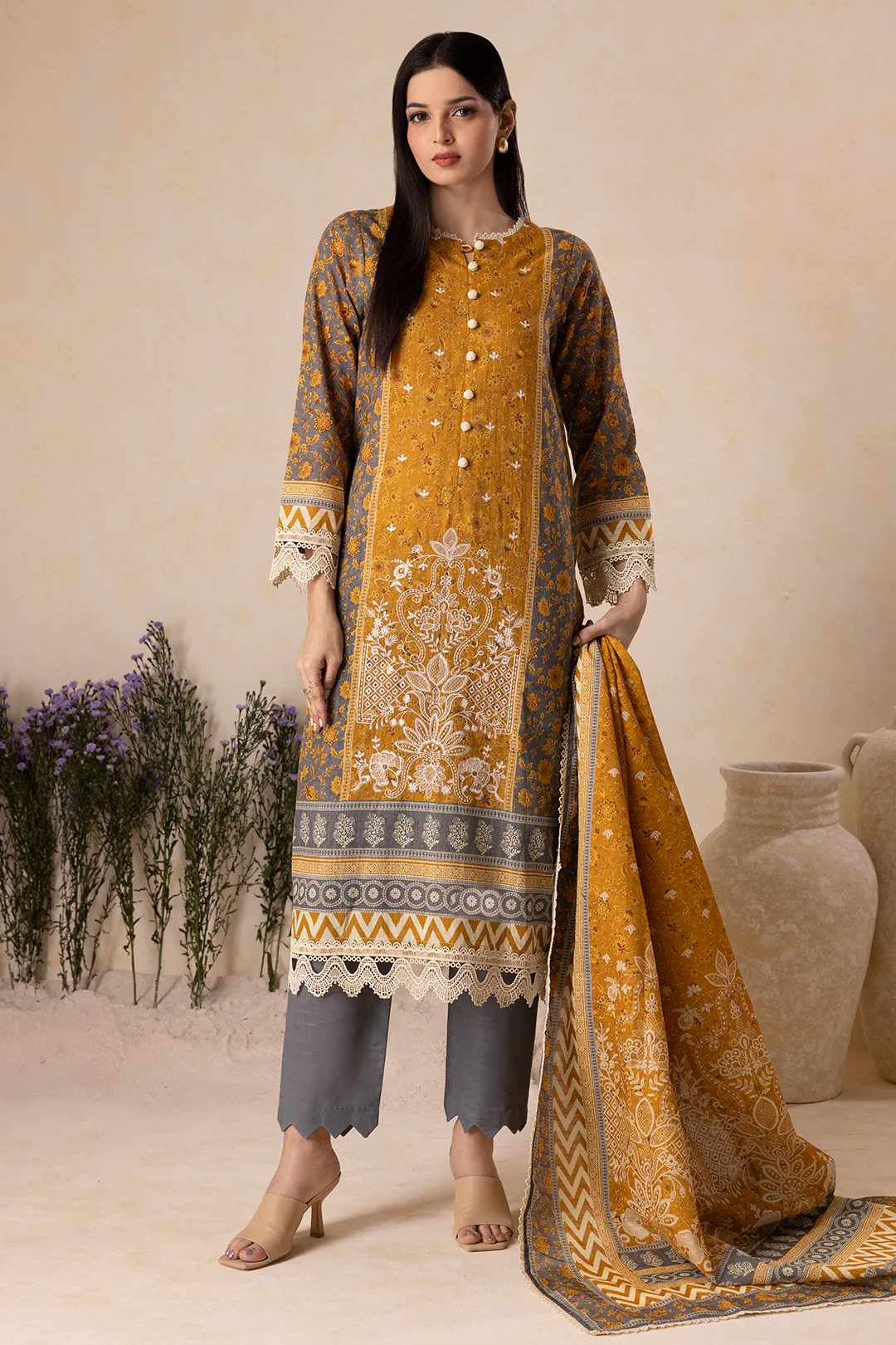 Embroidered Shirt Shalwar Dupatta - 0158 - Image 8