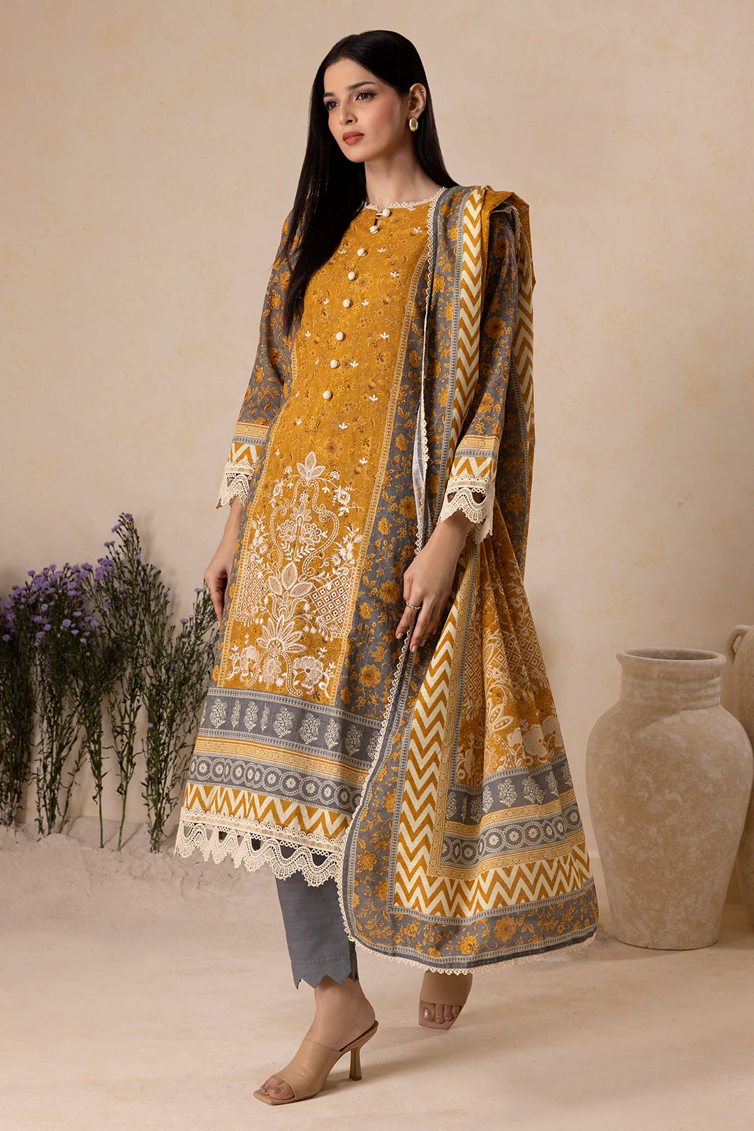 Embroidered Shirt Shalwar Dupatta - 0158 - Image 9