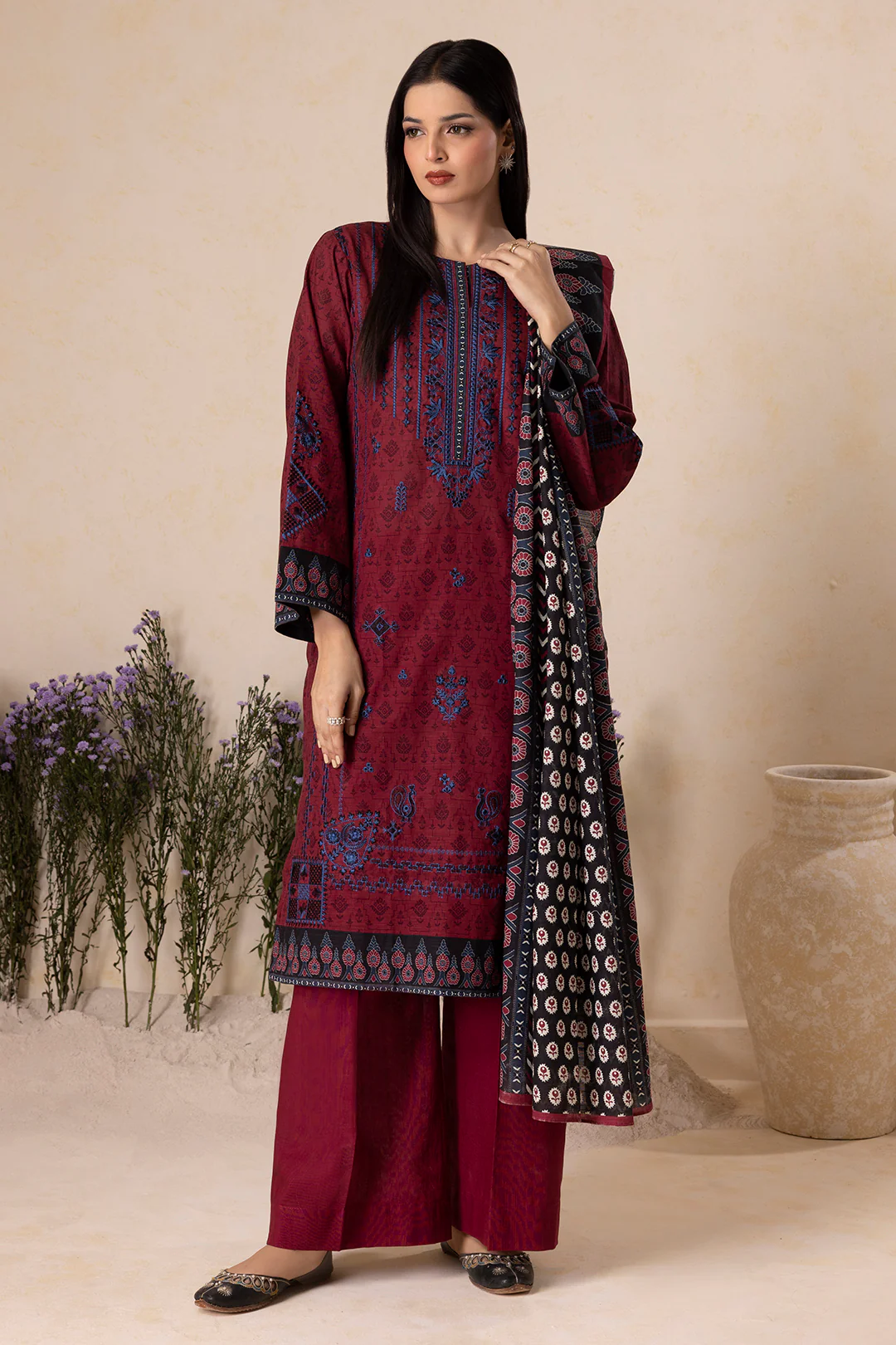 Embroidered Shirt Shalwar Dupatta - 0159