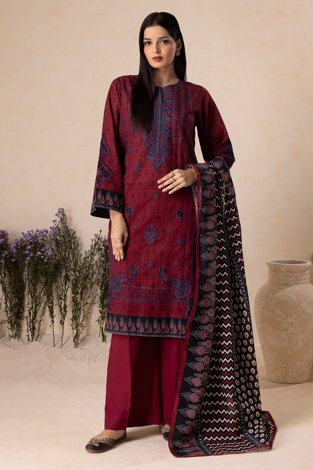 Embroidered Shirt Shalwar Dupatta - 0159 - Image 3