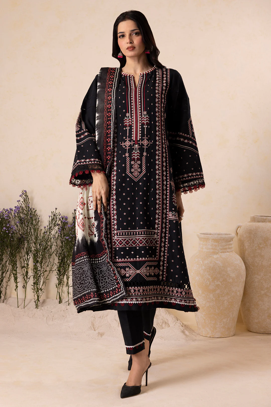 Embroidered Shirt Shalwar Dupatta - 0166 - Image 3