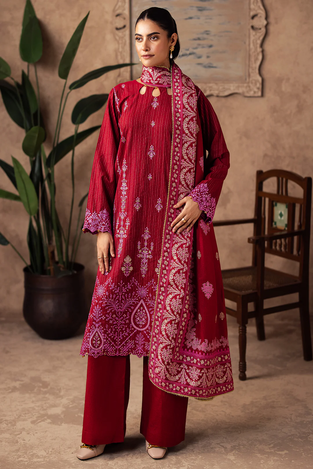 Embroidered Shirt Shalwar Shawl - 0231 - Image 3