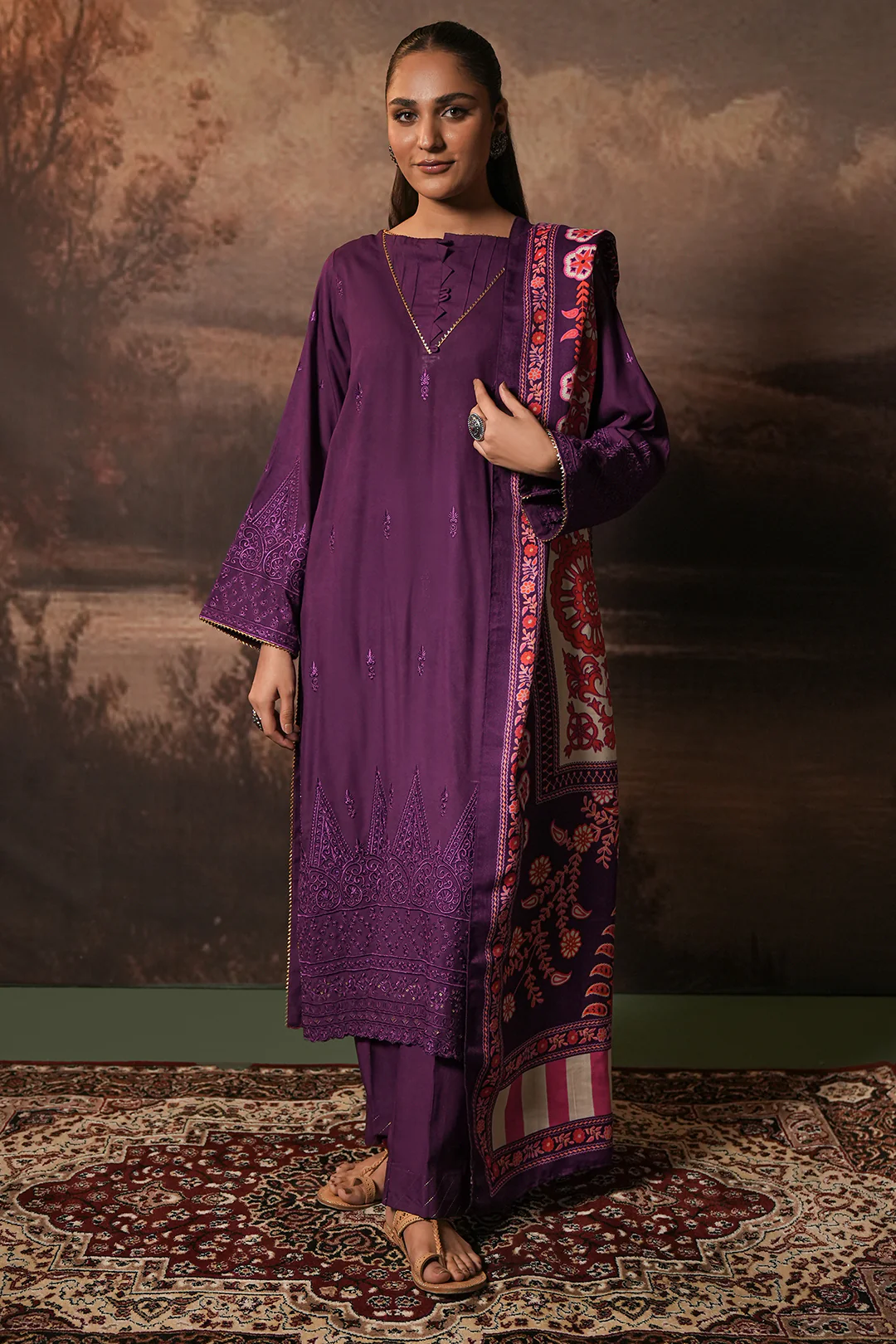 Embroidered Shirt Shalwar Shawl - 0248 - Image 2