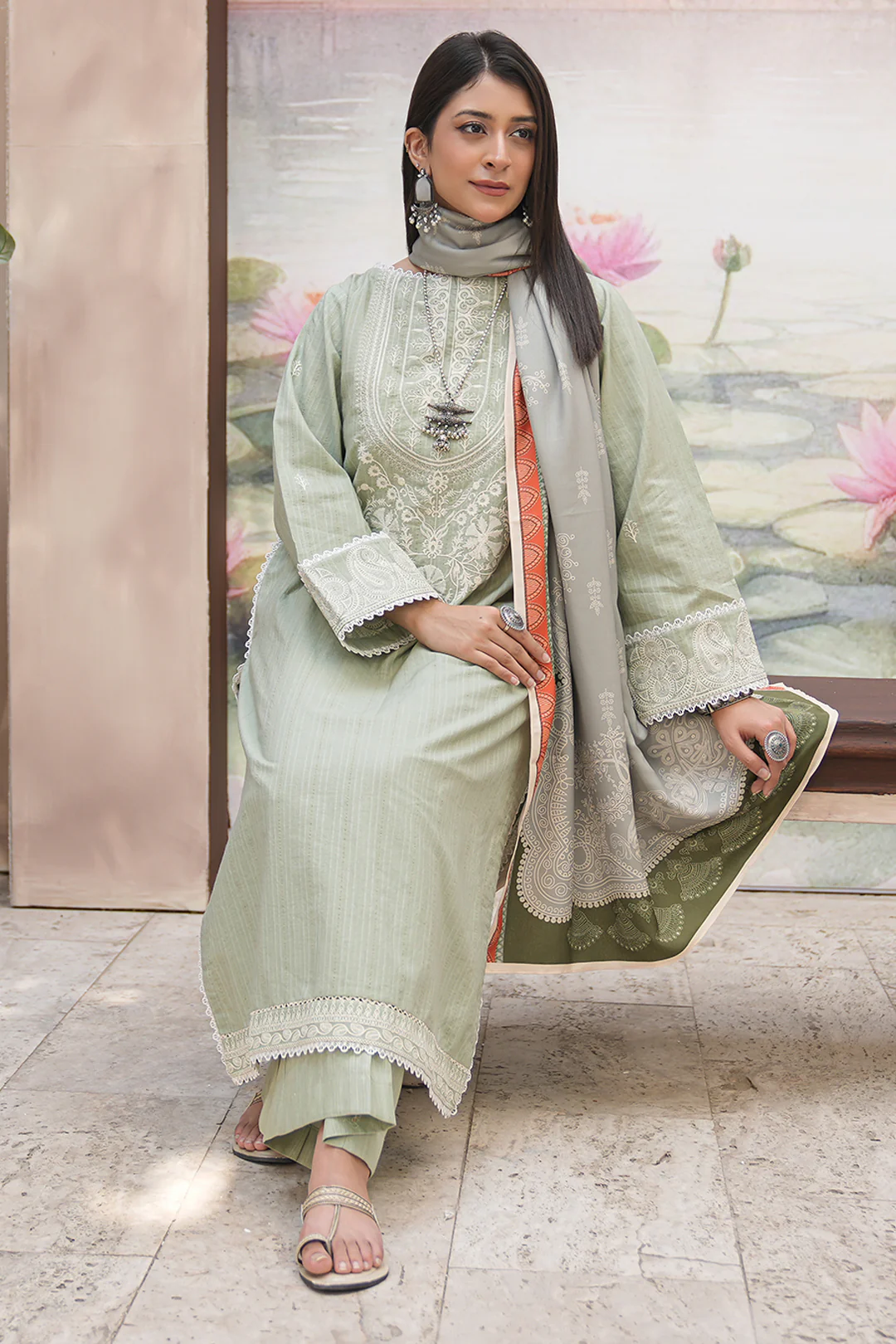 Embroidered Shirt Shalwar Shawl - 0408 - Image 3