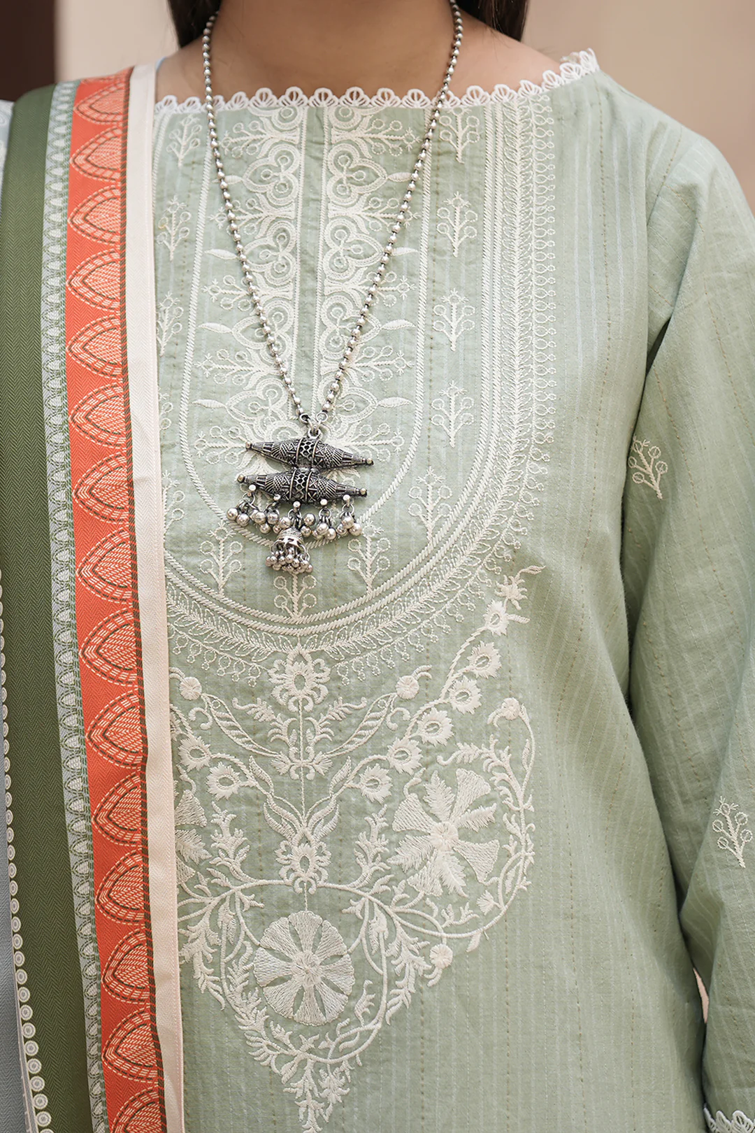 Embroidered Shirt Shalwar Shawl - 0408 - Image 4