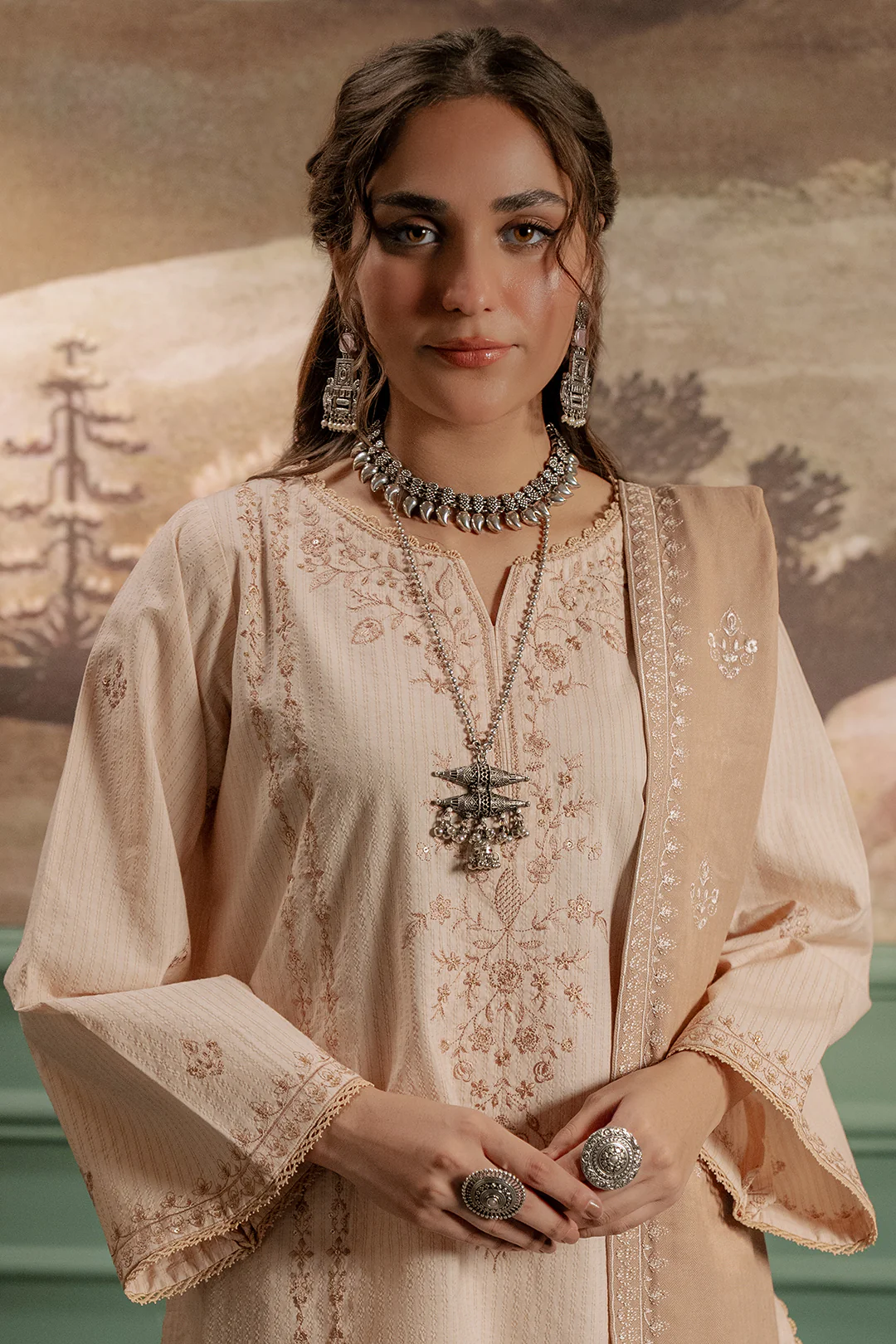 Embroidered Shirt Shalwar Shawl - 0410 - Image 2