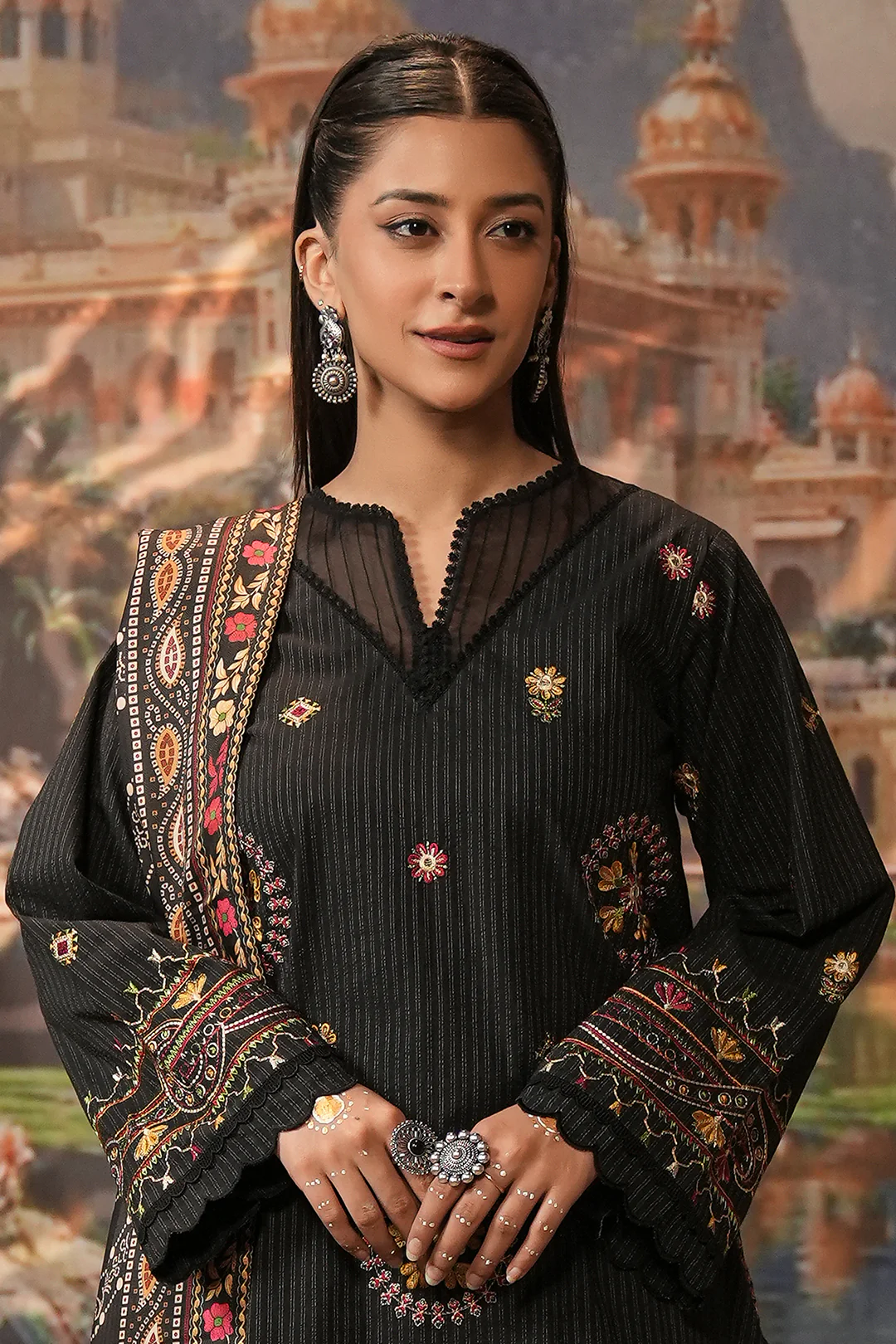 Embroidered Shirt Shalwar Shawl - 0482 - Image 2