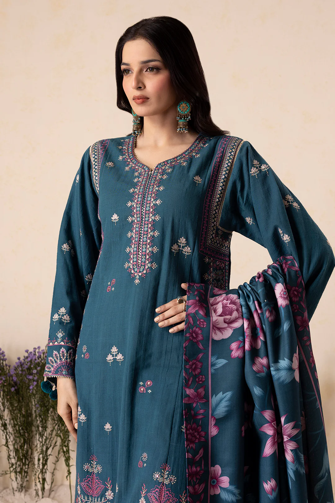 Embroidered Shirt Shalwar Shawl - 0177 - Image 3