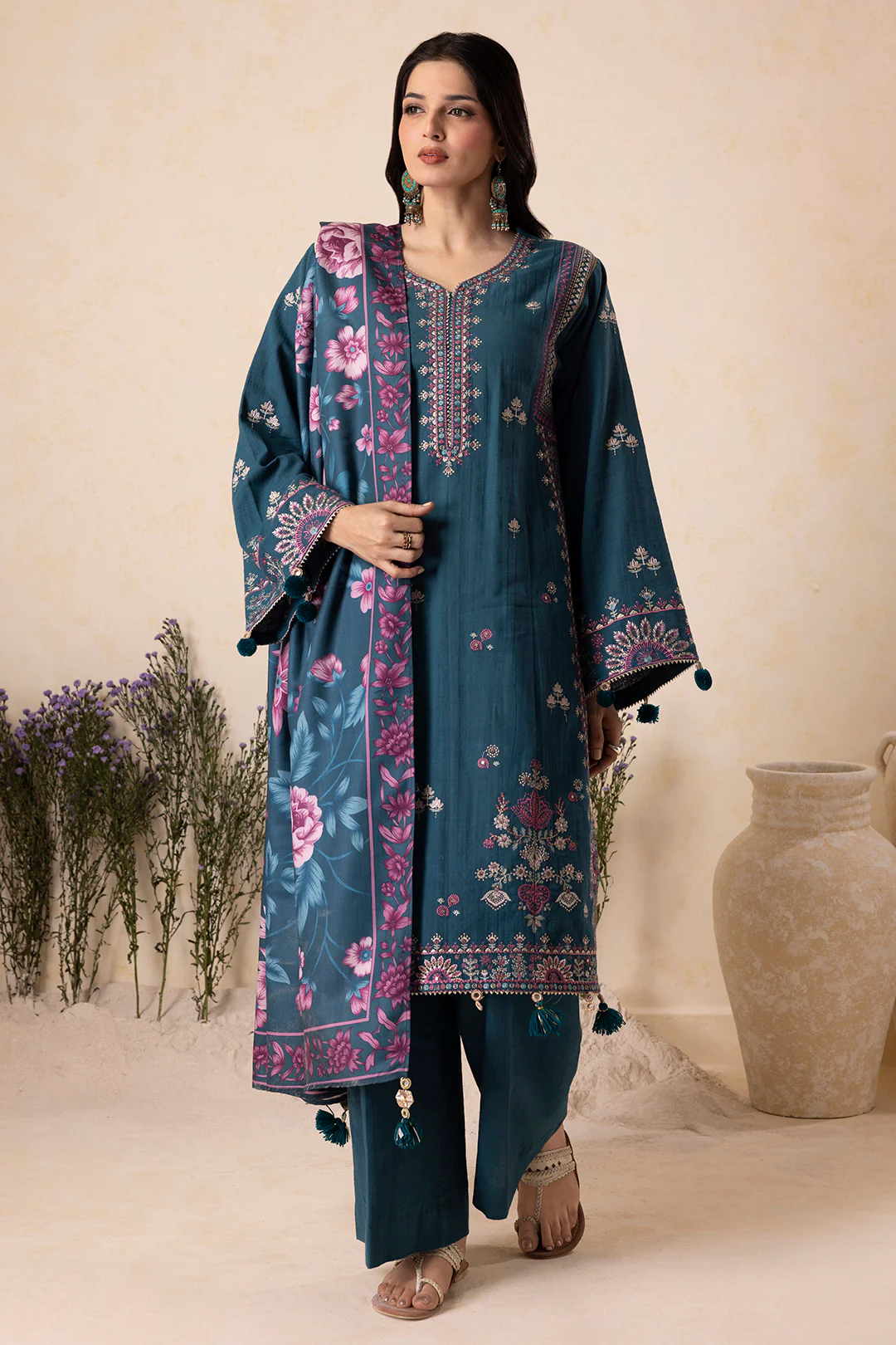 Embroidered Shirt Shalwar Shawl - 0177 - Image 5
