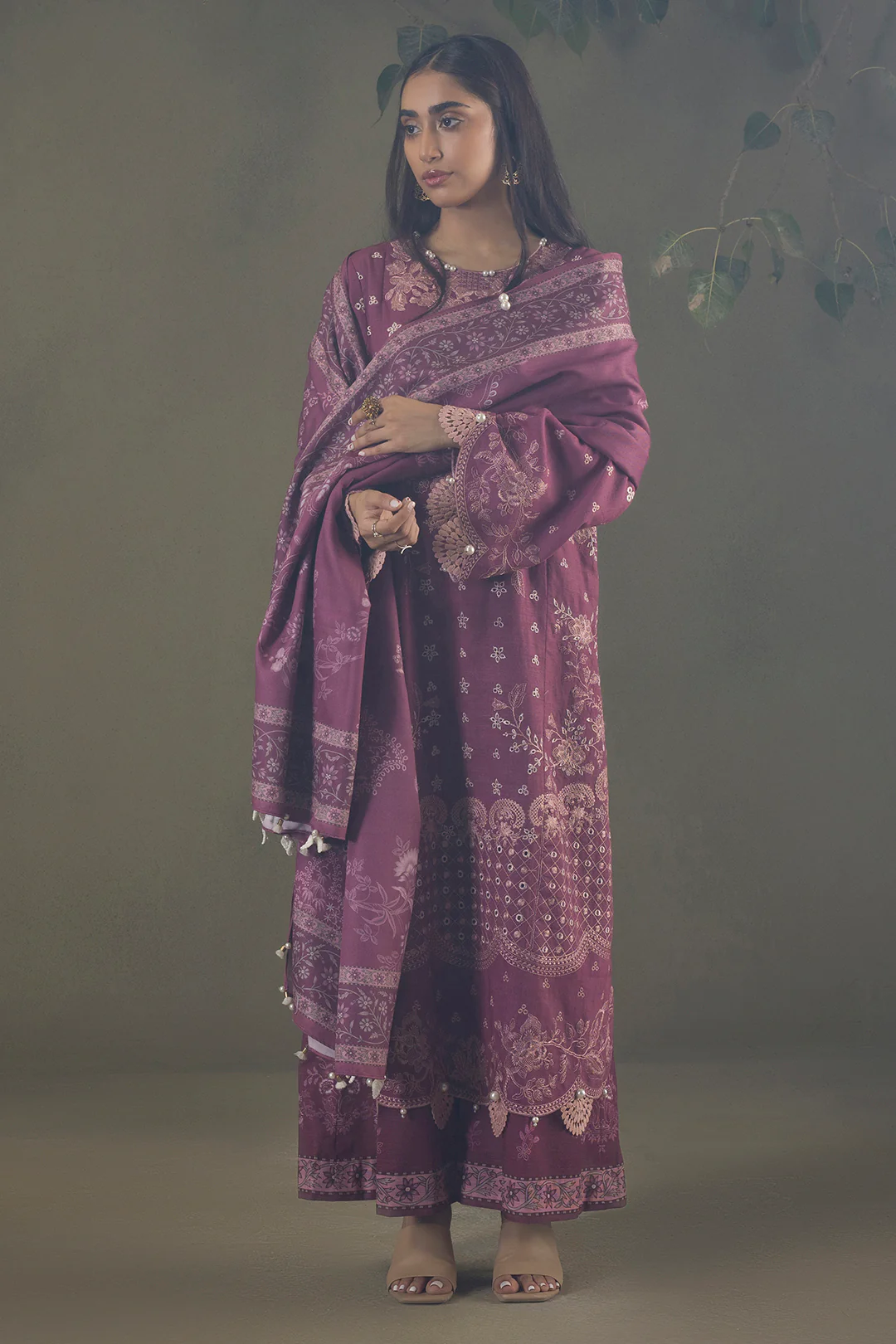 Embroidered Shirt Shalwar Shawl - 0236 - Image 12