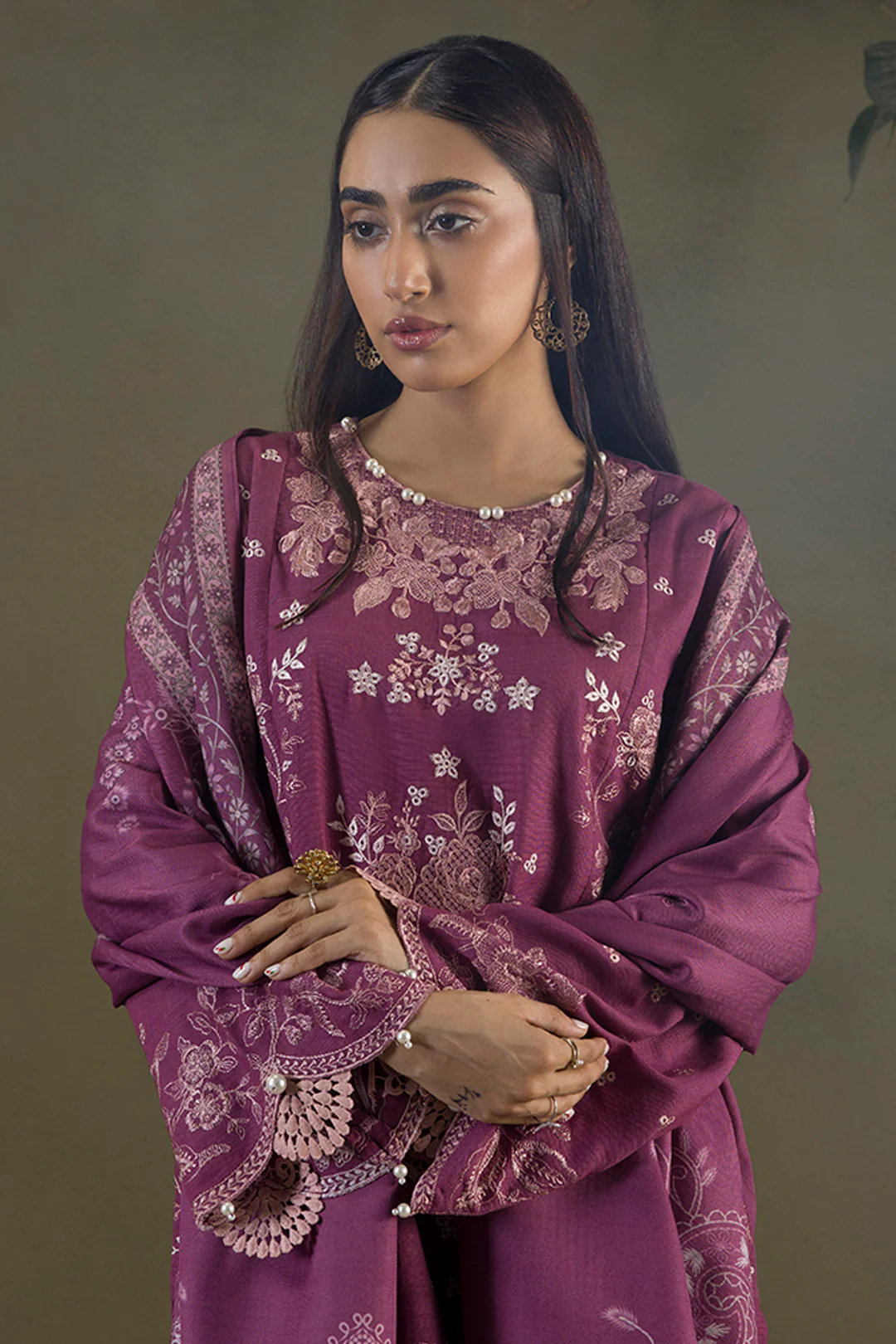 Embroidered Shirt Shalwar Shawl - 0236 - Image 13