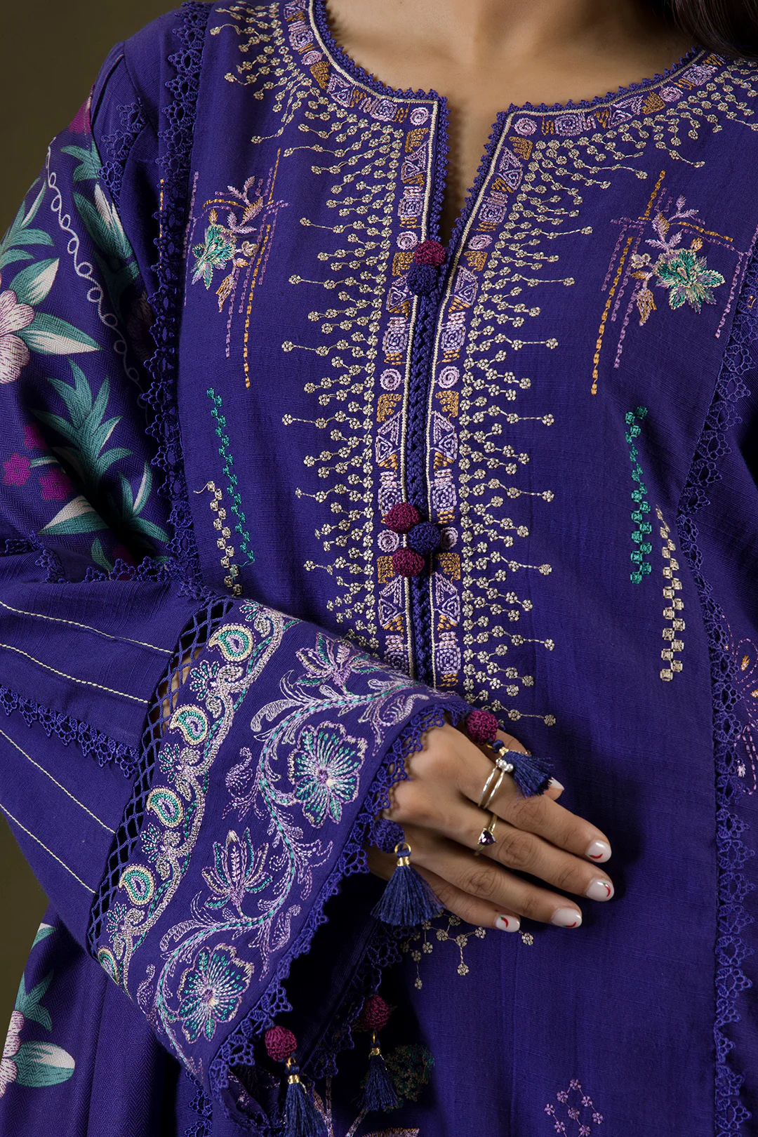 Embroidered Shirt Shalwar Shawl - 0237 - Image 4