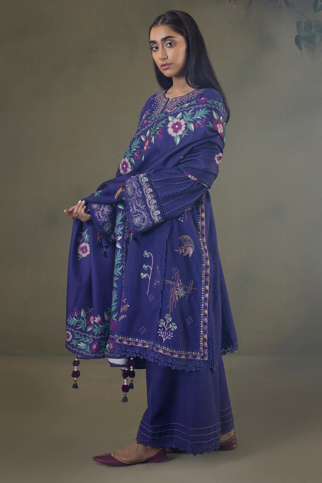 Embroidered Shirt Shalwar Shawl - 0237 - Image 8