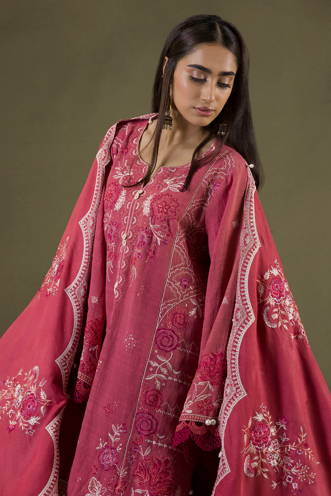 Embroidered Shirt Shalwar Shawl - 0240 - Image 3