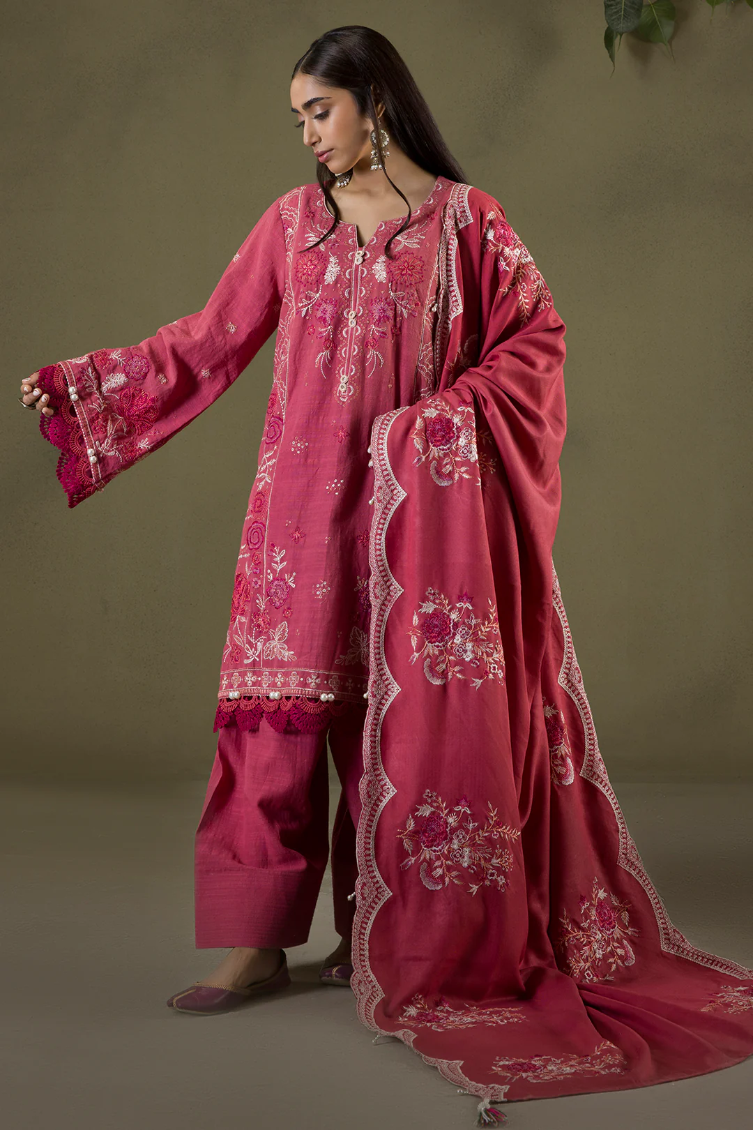 Embroidered Shirt Shalwar Shawl - 0240 - Image 4