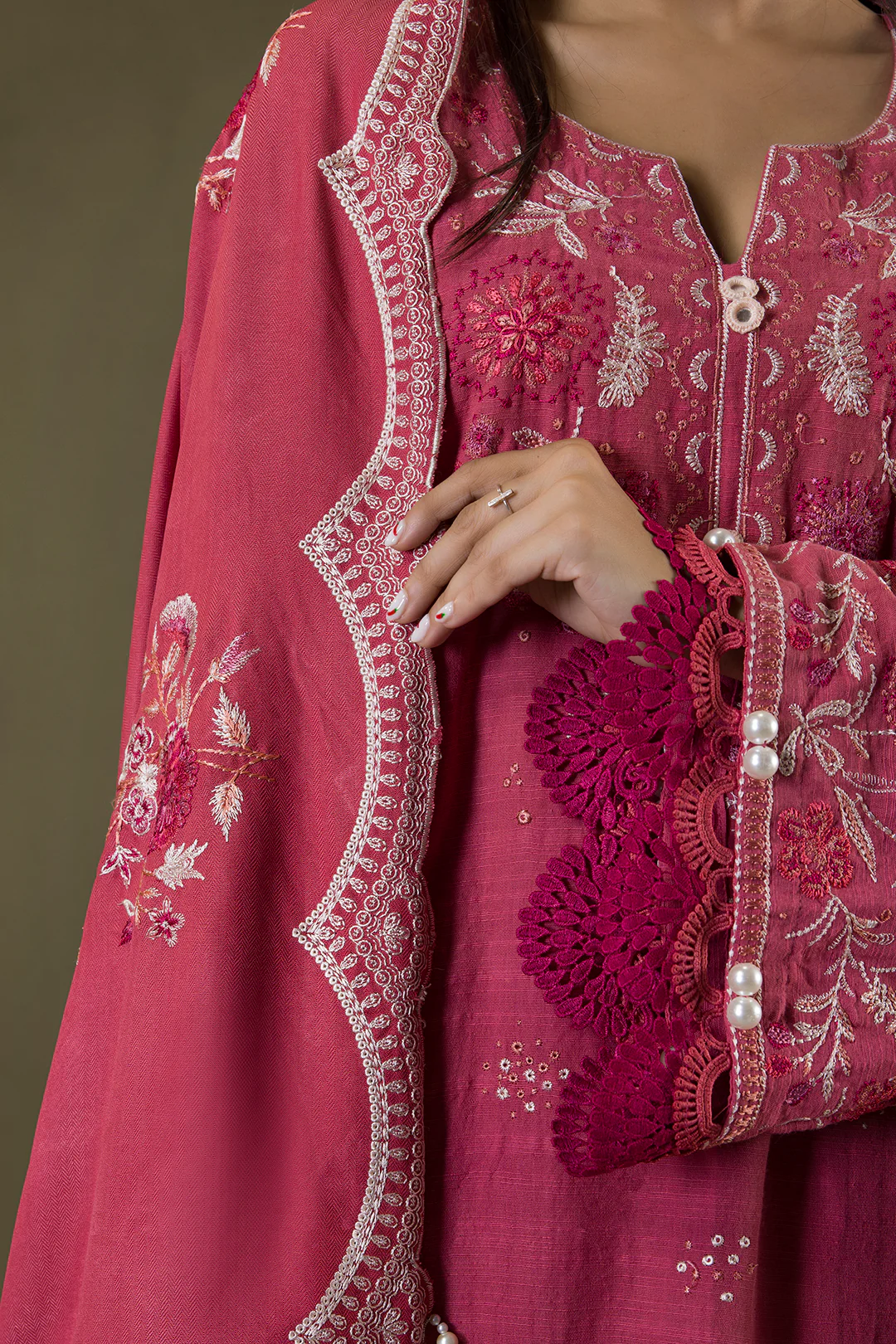 Embroidered Shirt Shalwar Shawl - 0240 - Image 7