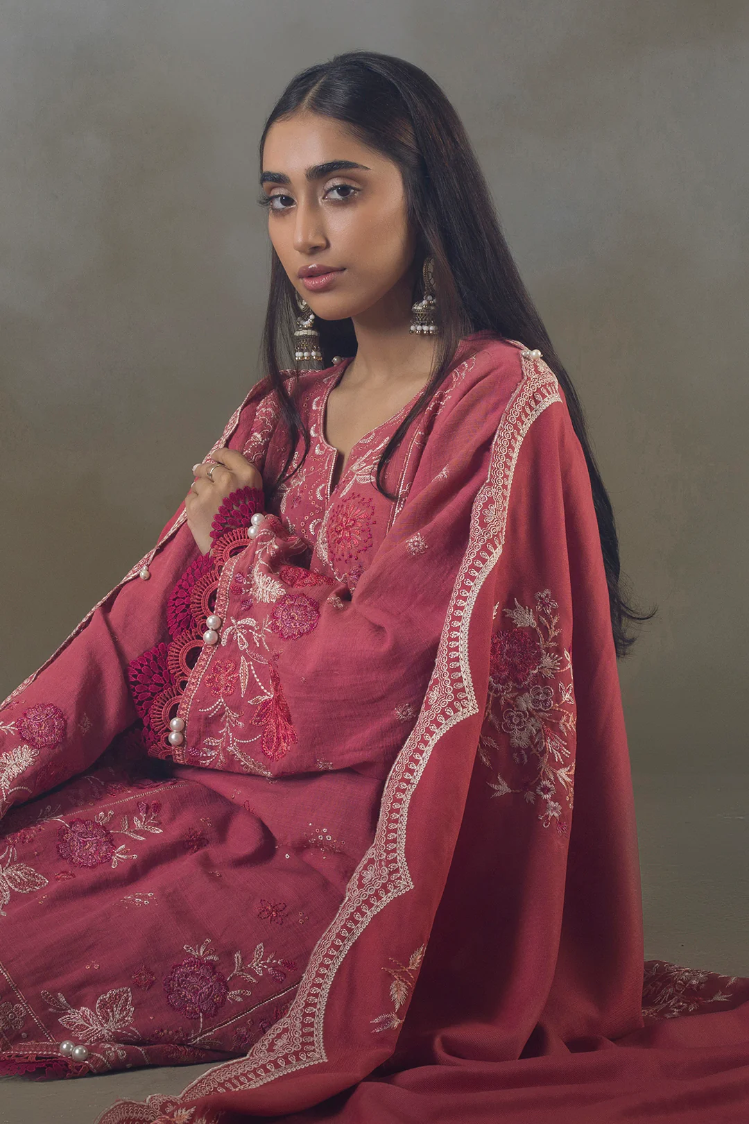 Embroidered Shirt Shalwar Shawl - 0240 - Image 9