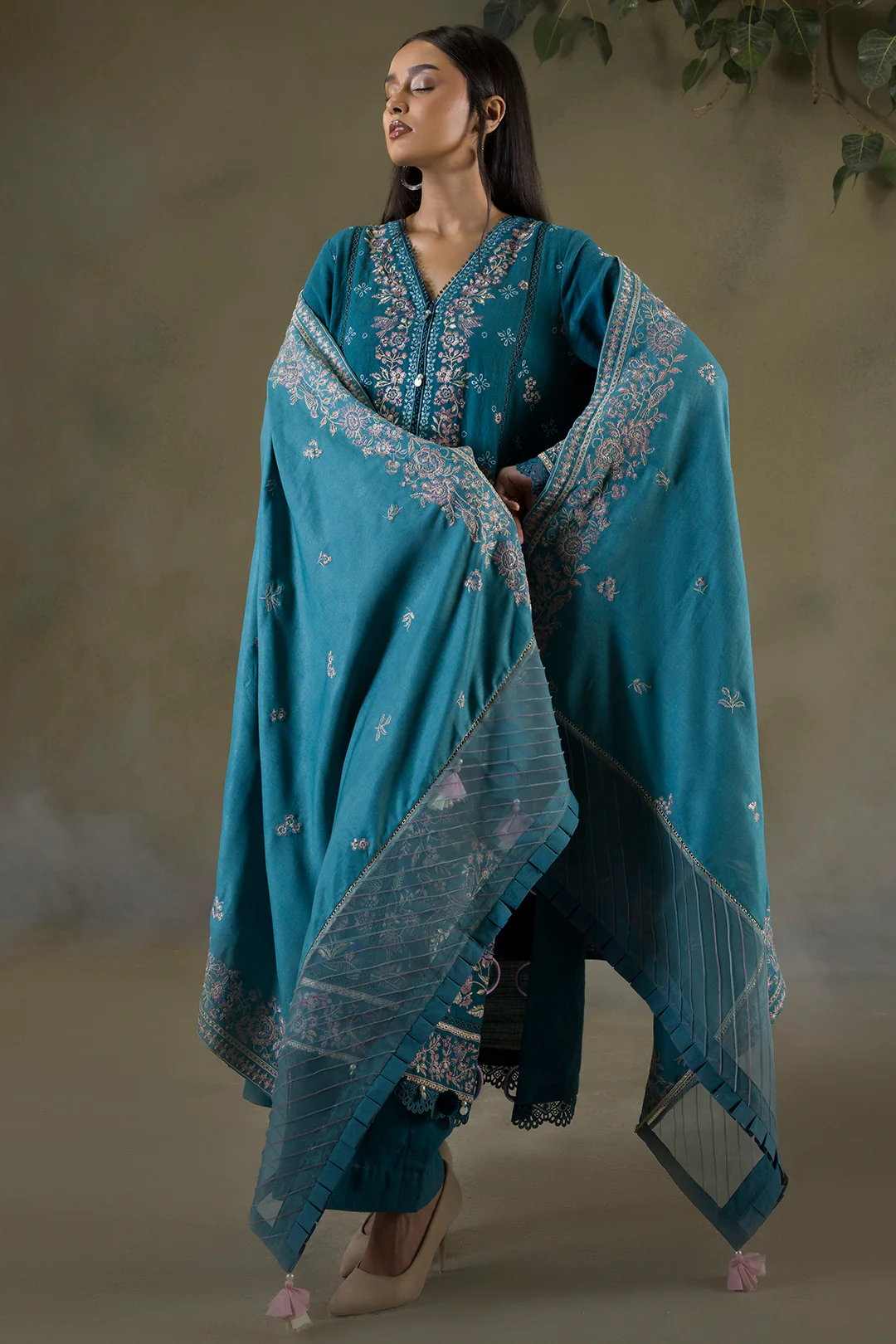 Embroidered Shirt Shalwar Shawl - 0242 - Image 11