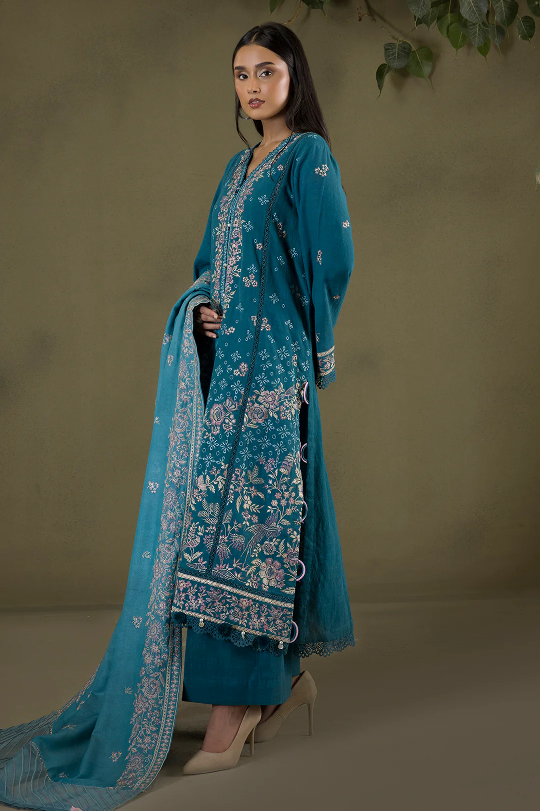 Embroidered Shirt Shalwar Shawl - 0242 - Image 13