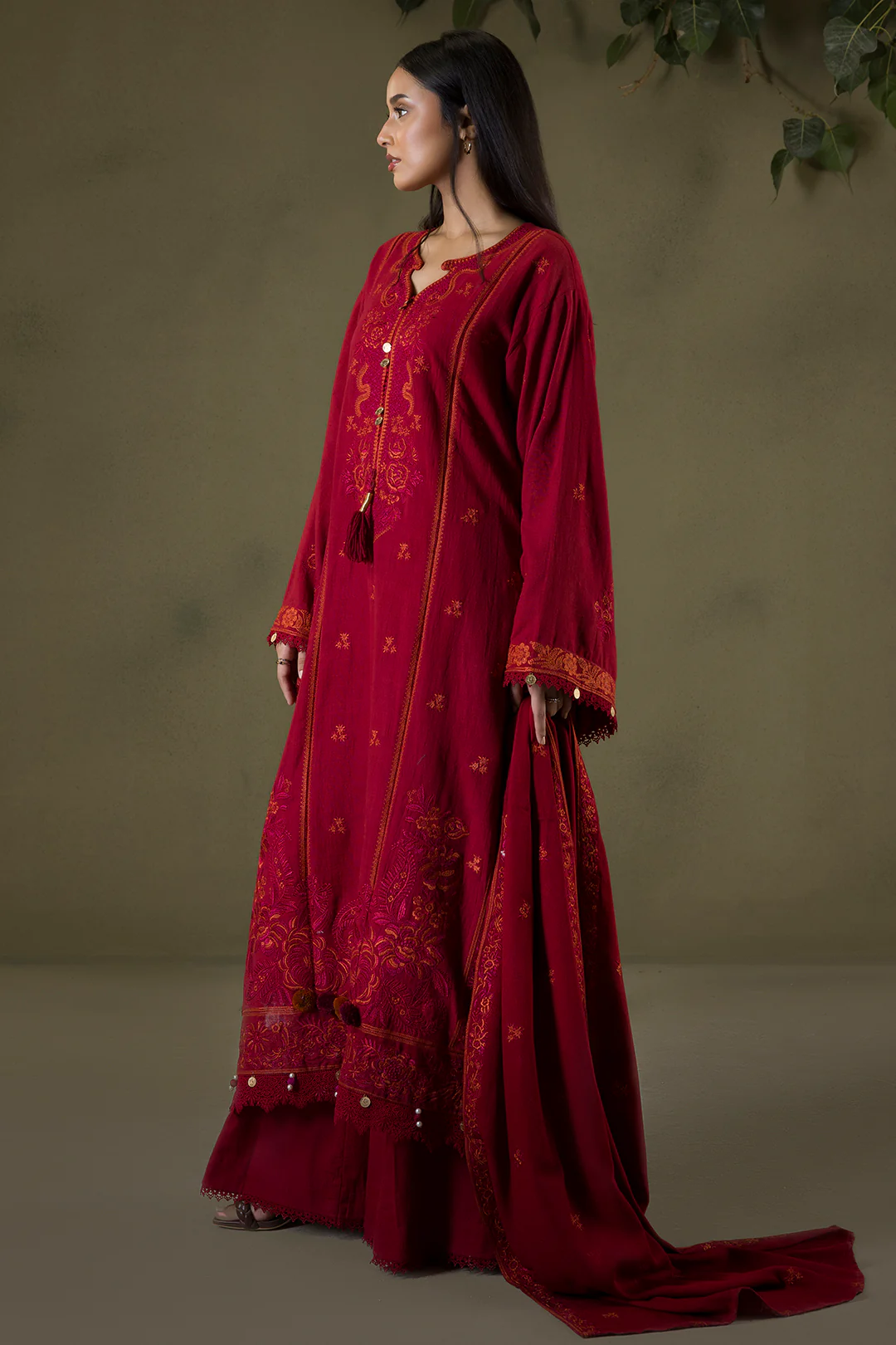 Embroidered Shirt Shalwar Shawl - 0243 - Image 8
