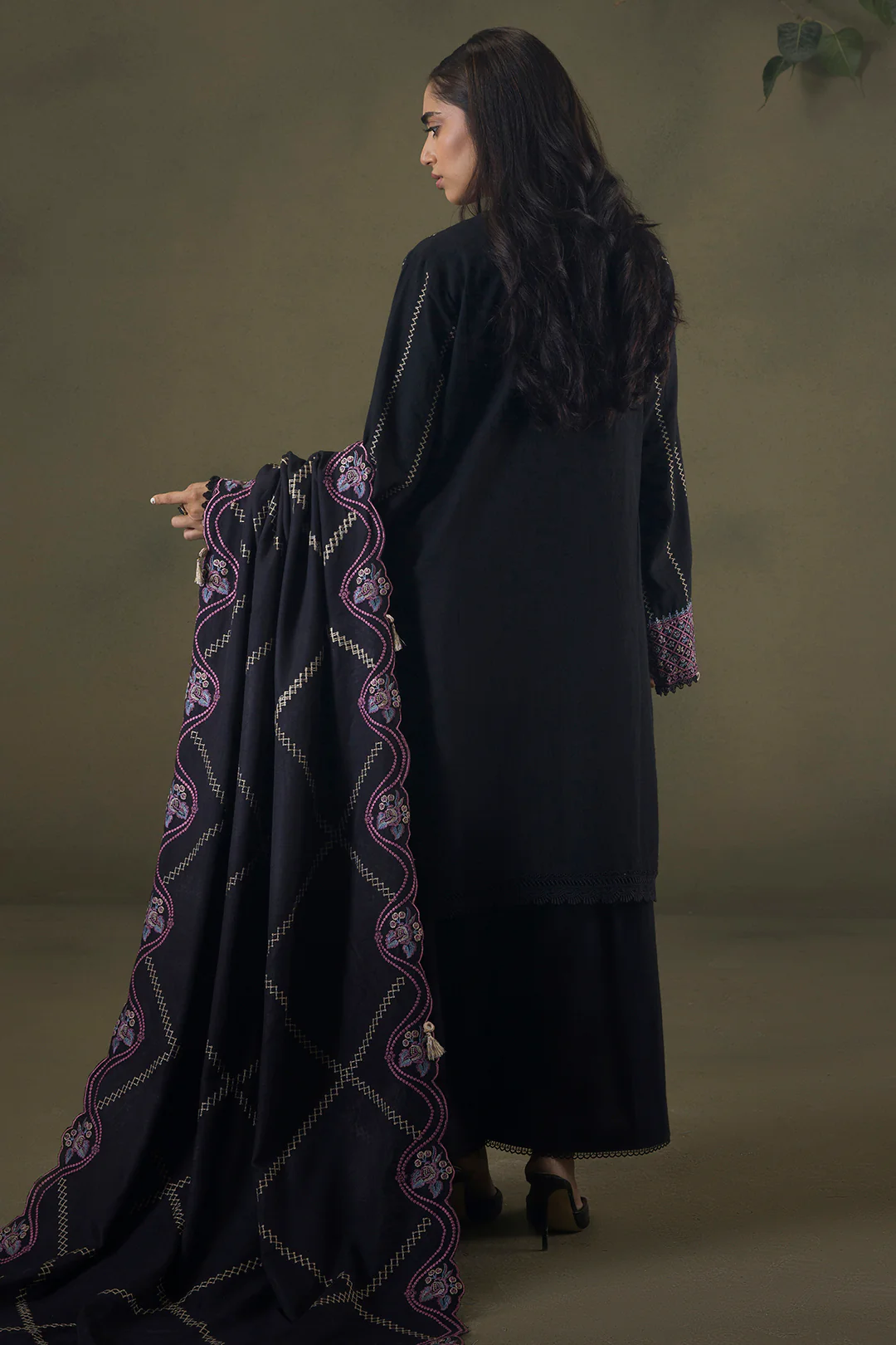 Embroidered Shirt Shalwar Shawl - 0244 - Image 10