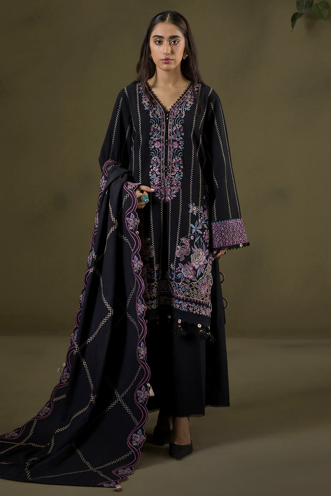 Embroidered Shirt Shalwar Shawl - 0244 - Image 11