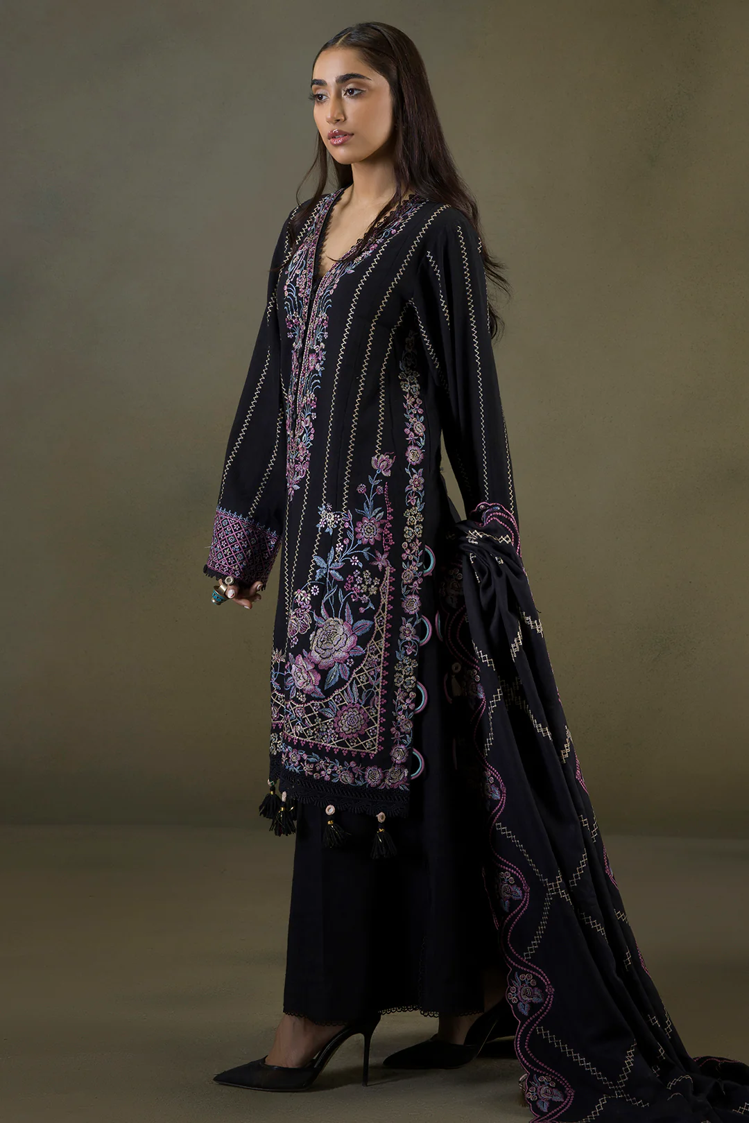 Embroidered Shirt Shalwar Shawl - 0244 - Image 12
