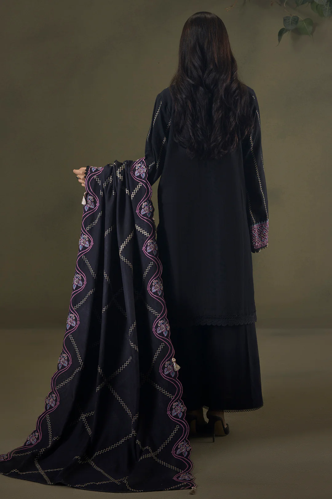 Embroidered Shirt Shalwar Shawl - 0244 - Image 17