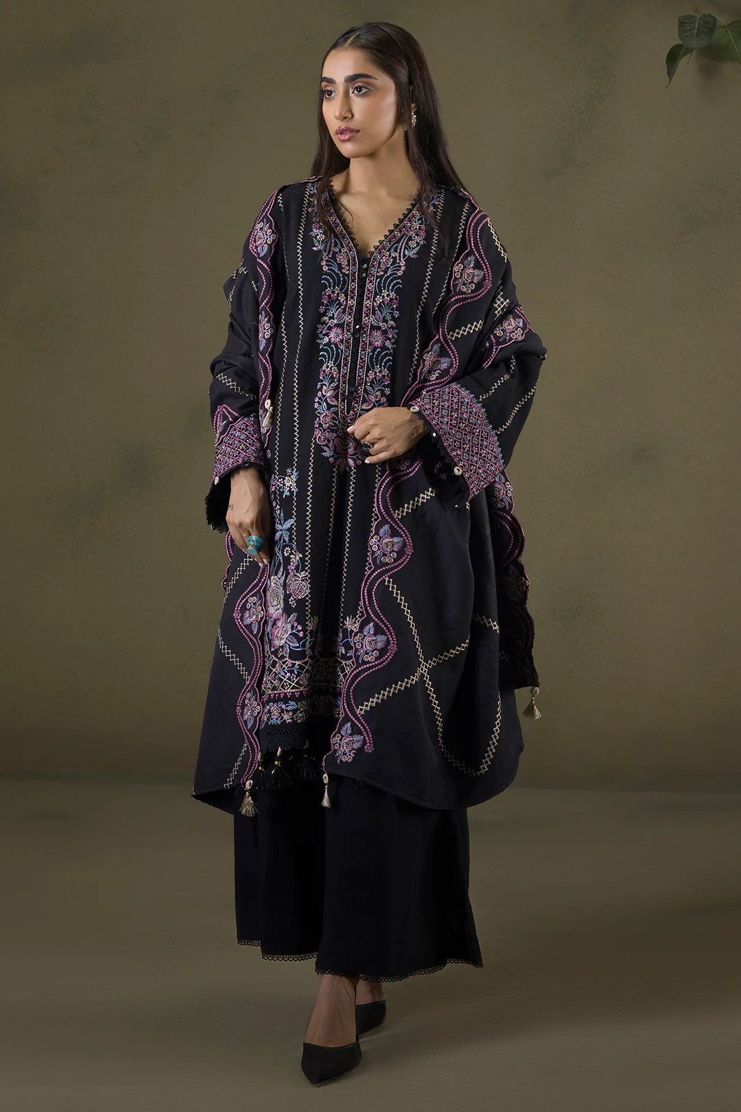 Embroidered Shirt Shalwar Shawl - 0244 - Image 2