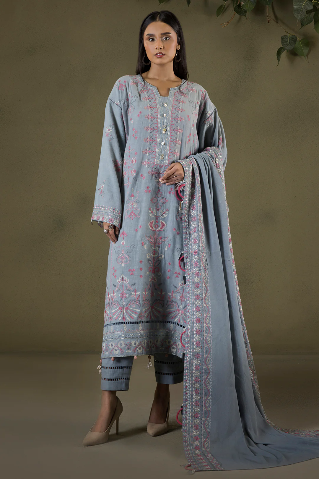 Embroidered Shirt Shalwar Shawl - 0245 - Image 2