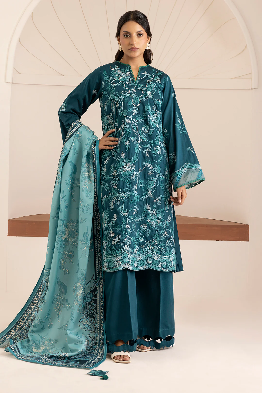 Embroidered Shirt Shalwar Shawl - 0260 - Image 4