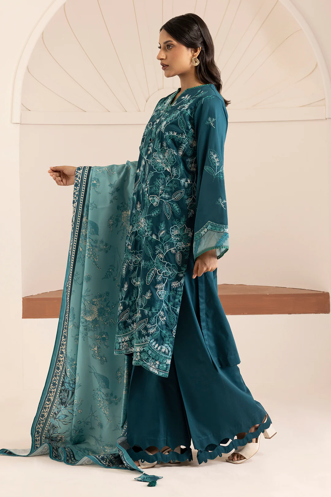 Embroidered Shirt Shalwar Shawl - 0260 - Image 7