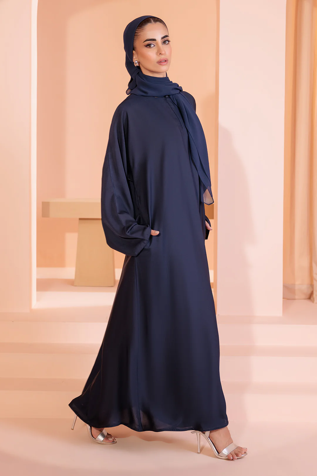 Single Button Plain Abaya with Pocket - 5002 - Image 5