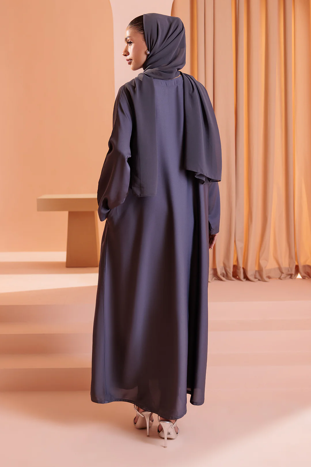 Single Button Plain Abaya with Pocket - 5003 - Image 11