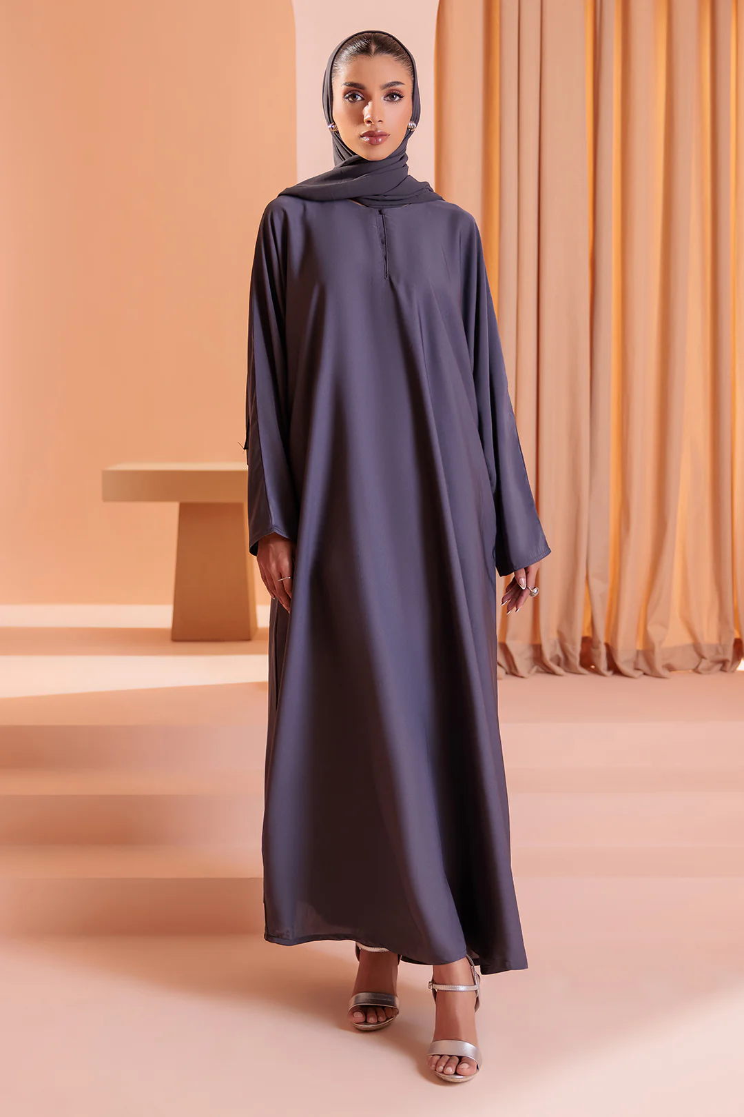 Single Button Plain Abaya with Pocket - 5003 - Image 7