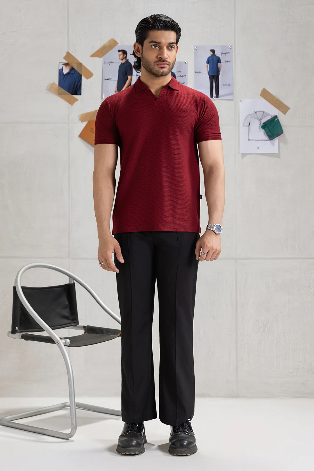 Textured Johnny Collar Polo - 5005 - Image 72